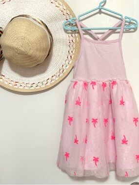 Cat & Jack Pink Palm-Print Tulle Dress
